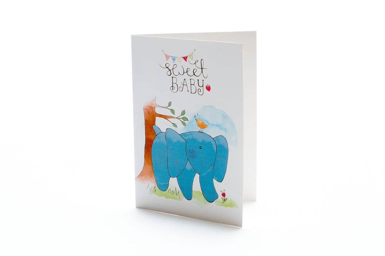 Welcome Baby Greetings Card with Blue Elephant