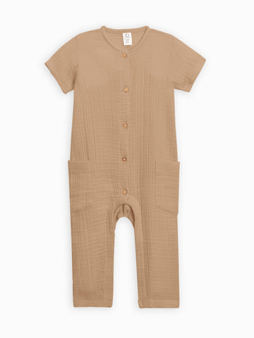 Brown Button Muslin Romper
