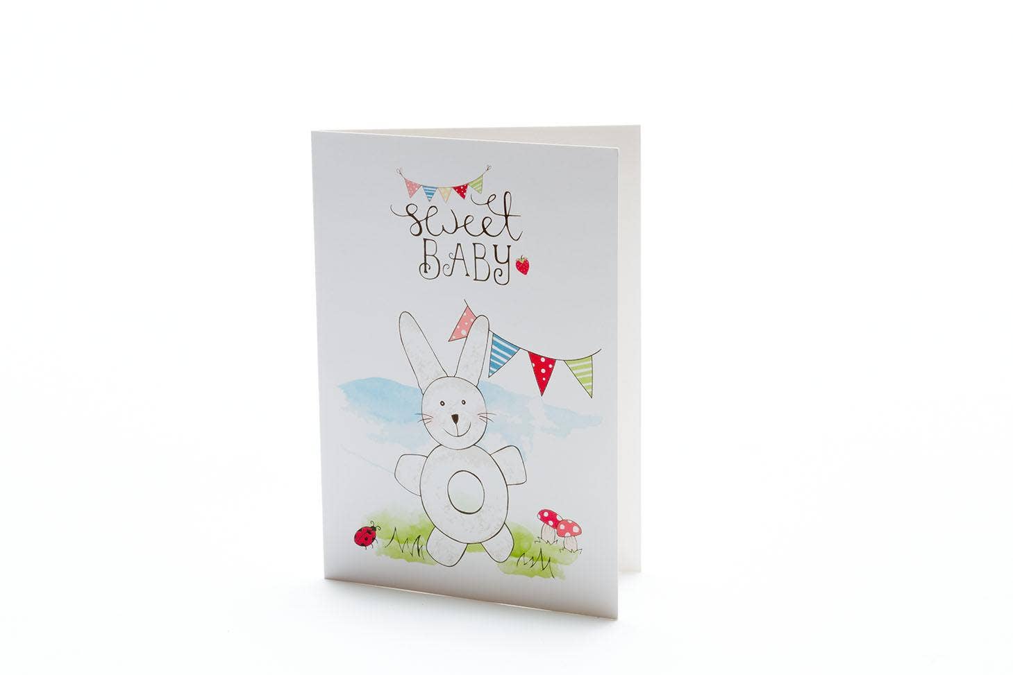 Welcome Baby Greetings Card with White Bunny