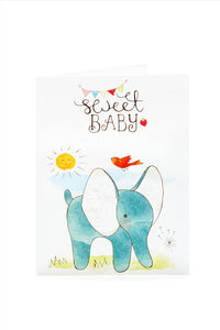 Welcome Baby Greetings Card with Teal Elephant