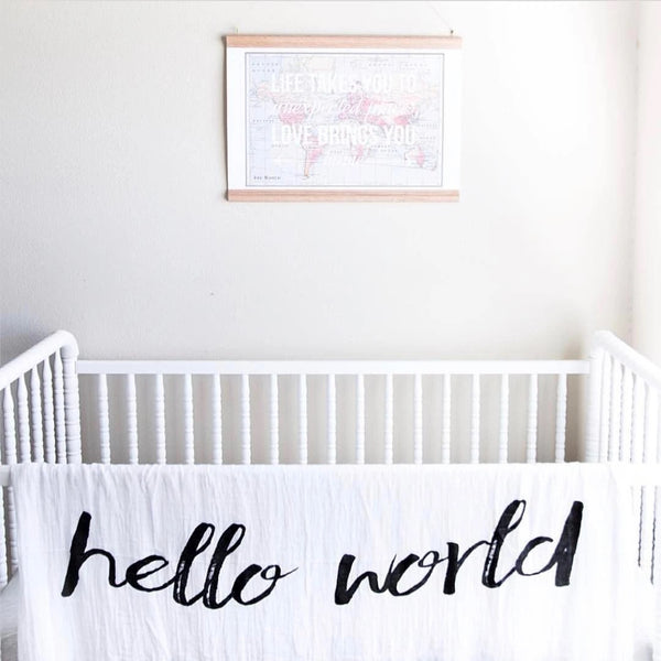 Organic Swaddle Blanket- Hello World