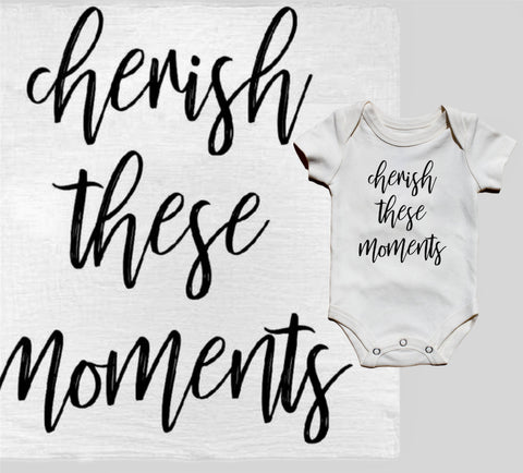 Organic Swaddle Blanket- Cherish these moments Newborn Set